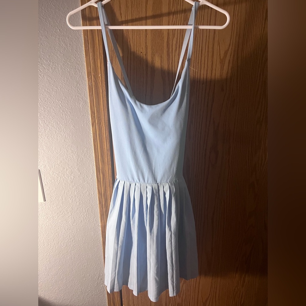 LT Baby Blue Tech Woven Pleated Tennis Dress Active Onesie Built-in Bra & Shorts